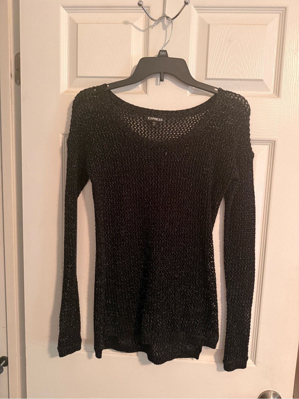 Express Black Open-Knit Metallic Thread Sweater